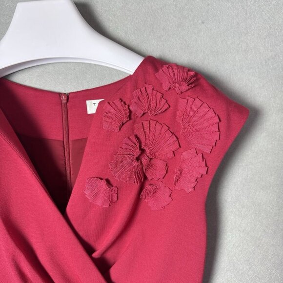 Trina Turk Angela Dress Short Sleeve Floral Embellishment Hot Pink Sheath Dress - Picture 6 of 12